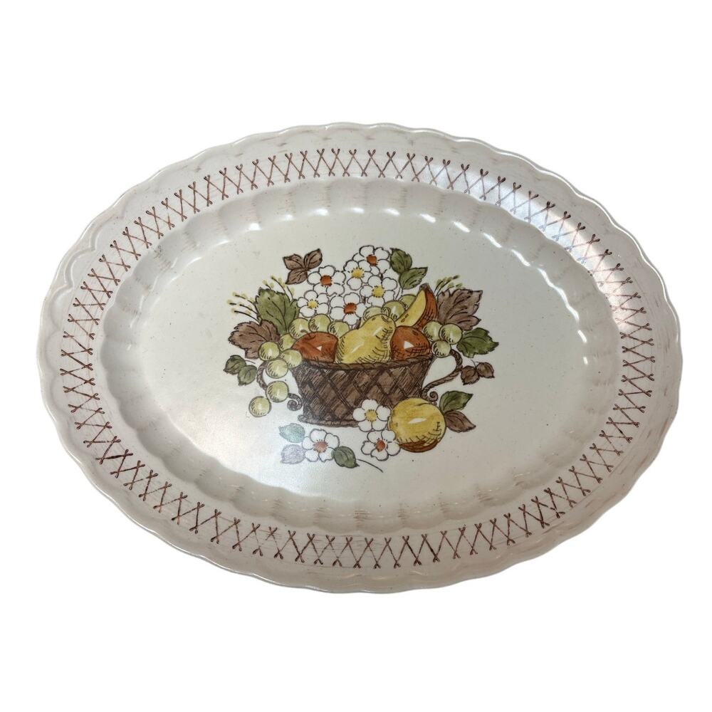 Vintage Metlox Vernon Ware Oval Platter Fruit Basket Pattern California 14"
